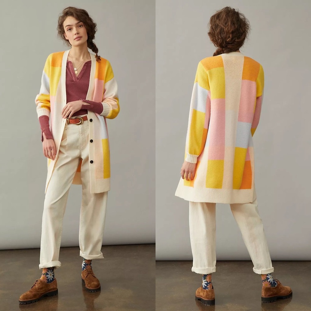 Anthropologie Colorblock Cardigan Sweater